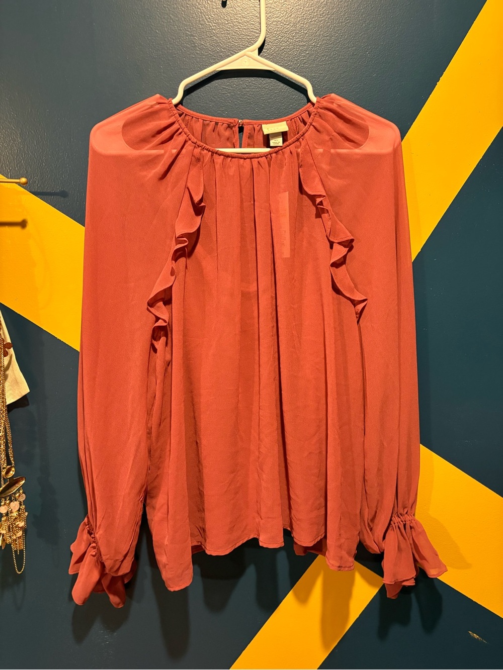 A New Day Rose Pink Long Sleeve Ruffle Blouse NWT